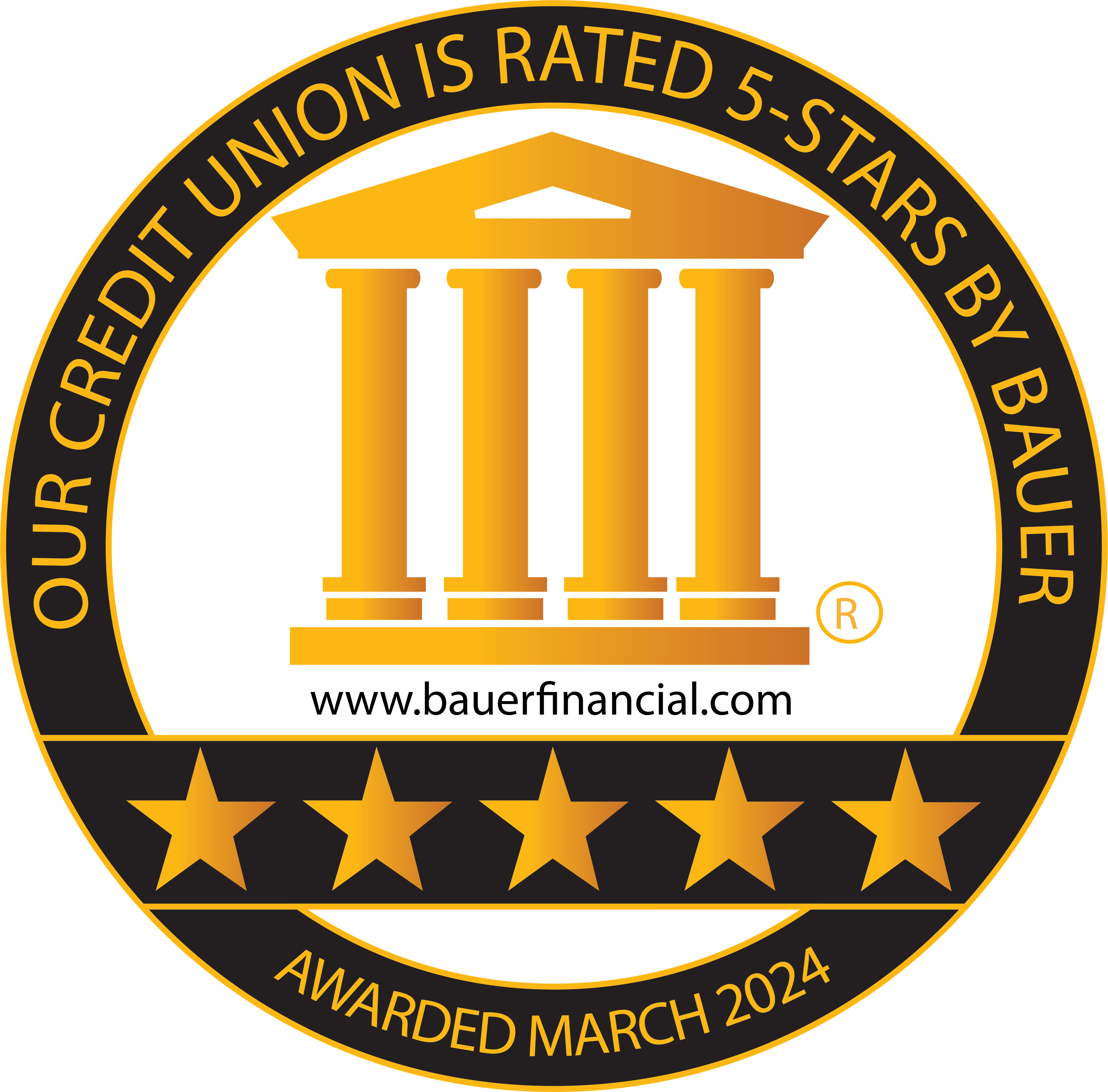 Bauer Financial 5 star rating awarded March 2024